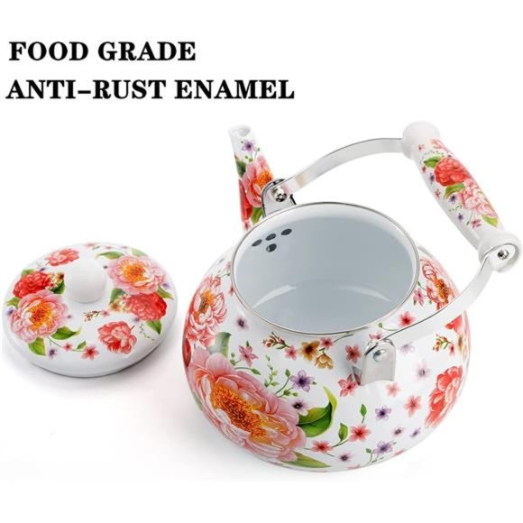 2.6 Quart Enamel Tea Kettle Stovetop, Large Porcelain Enameled Teakettle - Picture 7 of 8